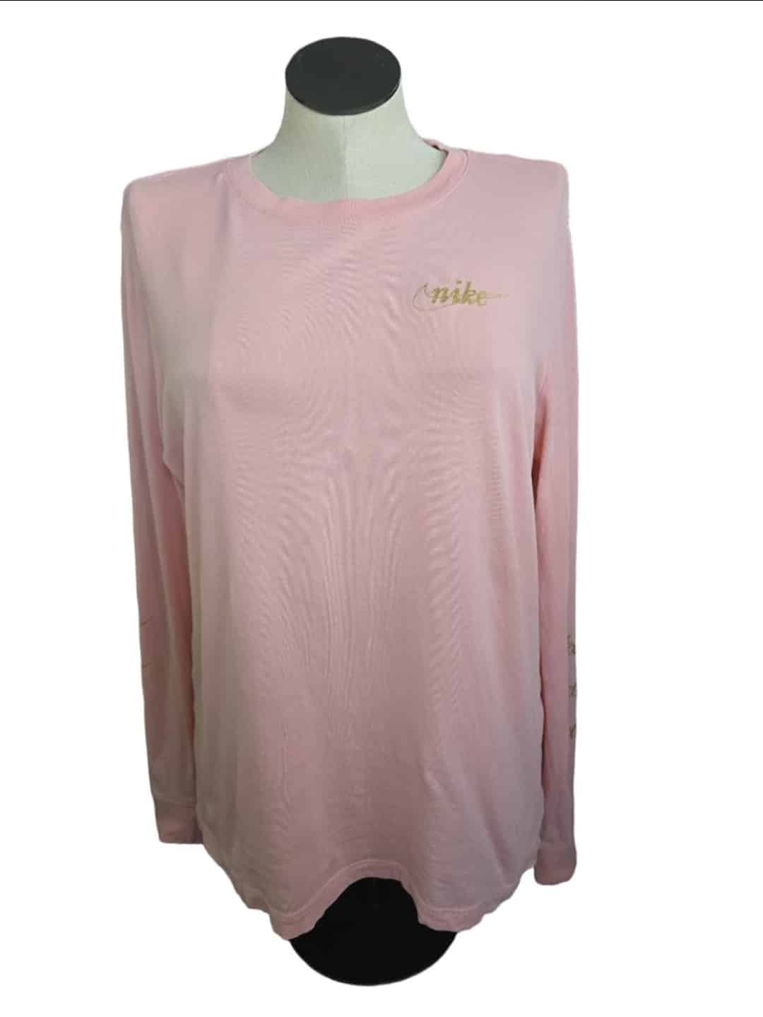 Women’s Nike Pink Long Sleeve Tee with Gold Logo – Size L
