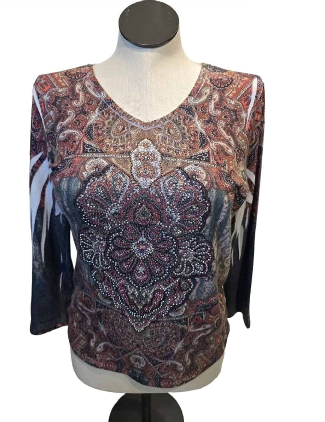 Women’s Reba Long Sleeve Tee L Brown Black Paisley